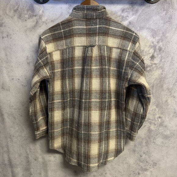 Vintage New River Waffle Knit Thermal Button Up Shirt Mens S 18x25.5 Long Sleeve - Picture 2 of 13